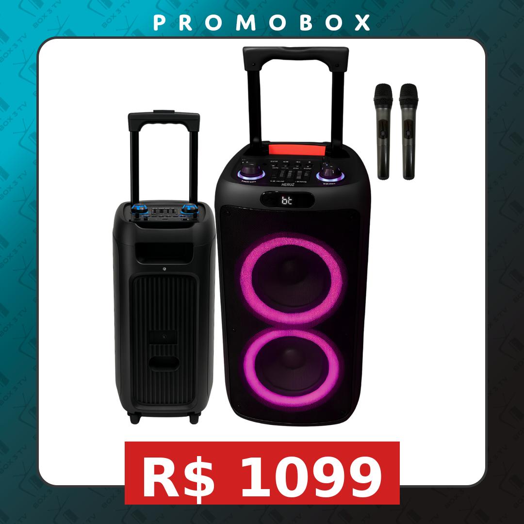 Shopee: Caixa de Som Grande Potente 2 Alto Falante Puxador Rodinha e 2 Mic sem Fio Karaoke