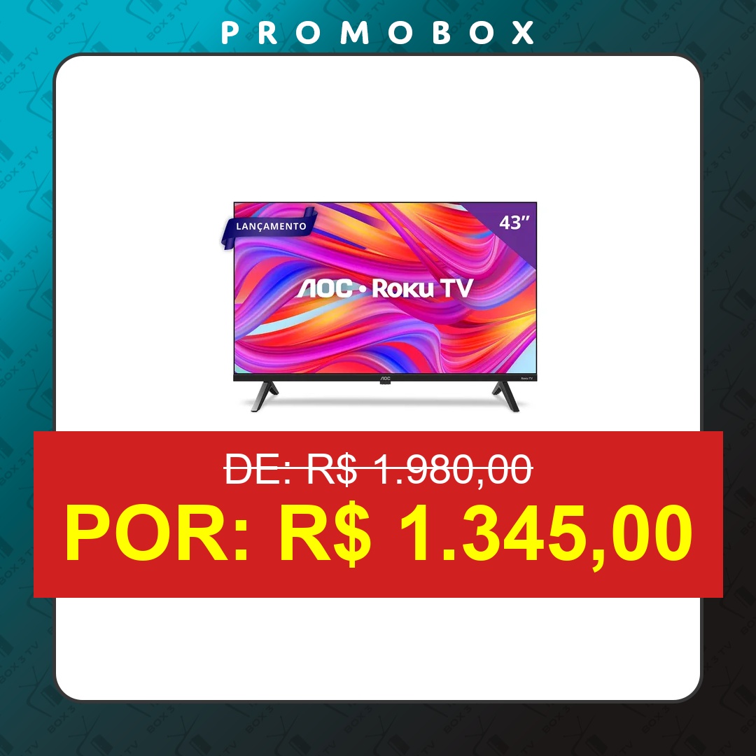 OFERTA: Smart Tv 43  Full Hd Aoc Roku Tv 43s5045/78g Hdmi 1 Usb Wifi – R$ 1.345,00