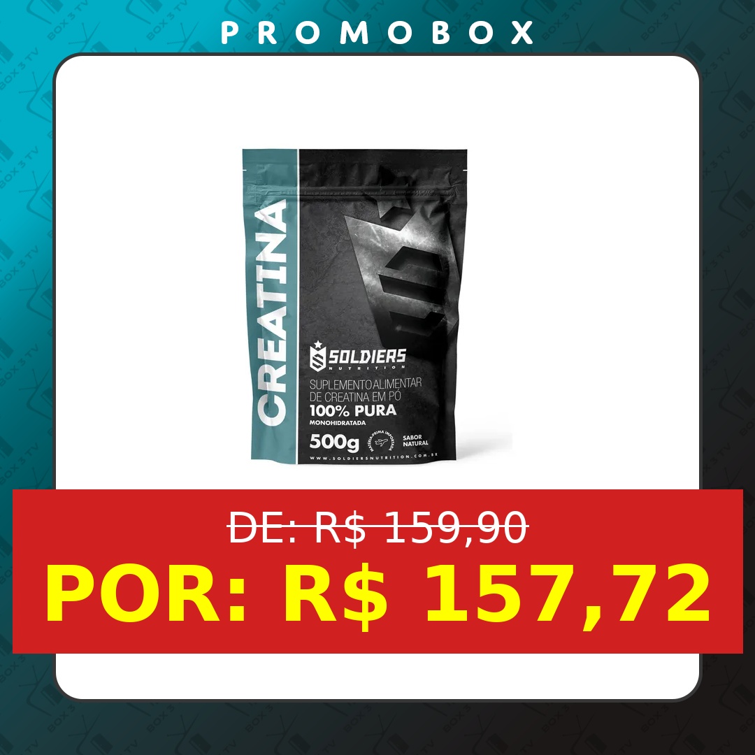 OFERTA: Creatina Monohidratada 500g Soldiers Nutrition 100% Pura Importada Alta Performance Músculo Treino Sem Sabor – R$ 157,72
