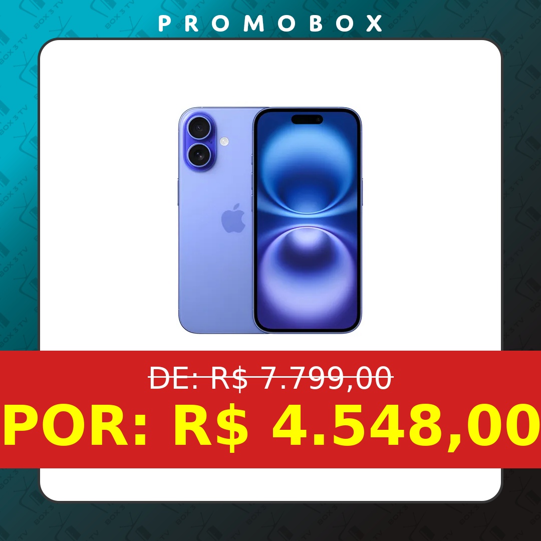 OFERTA: Apple iPhone 16 (128 Gb) – Cor Azul – Distribuidor Autorizado – R$ 4.548,00