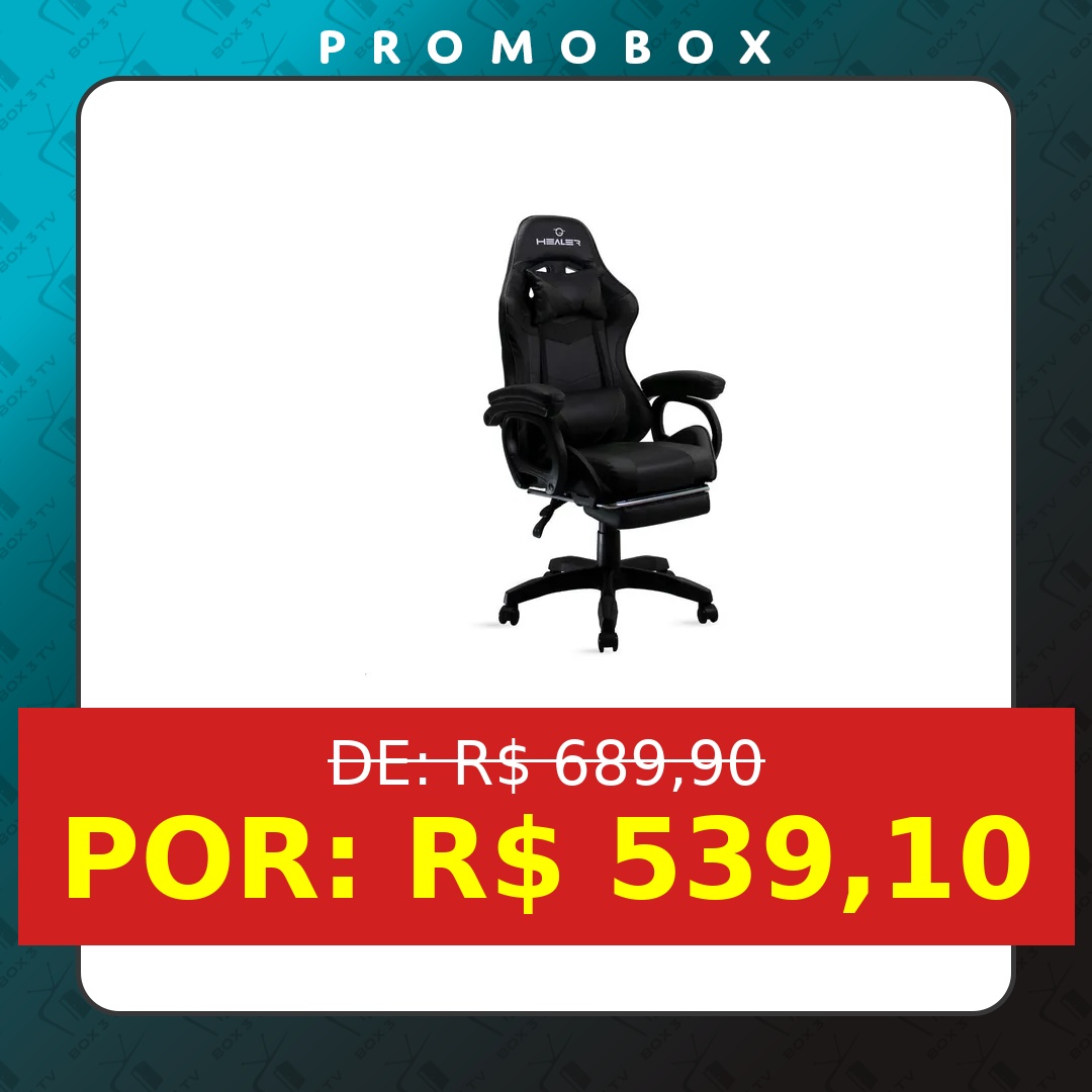 OFERTA: Cadeira Gamer Preto Healer Level Reclinável Com Apoio Pés – R$ 539,10