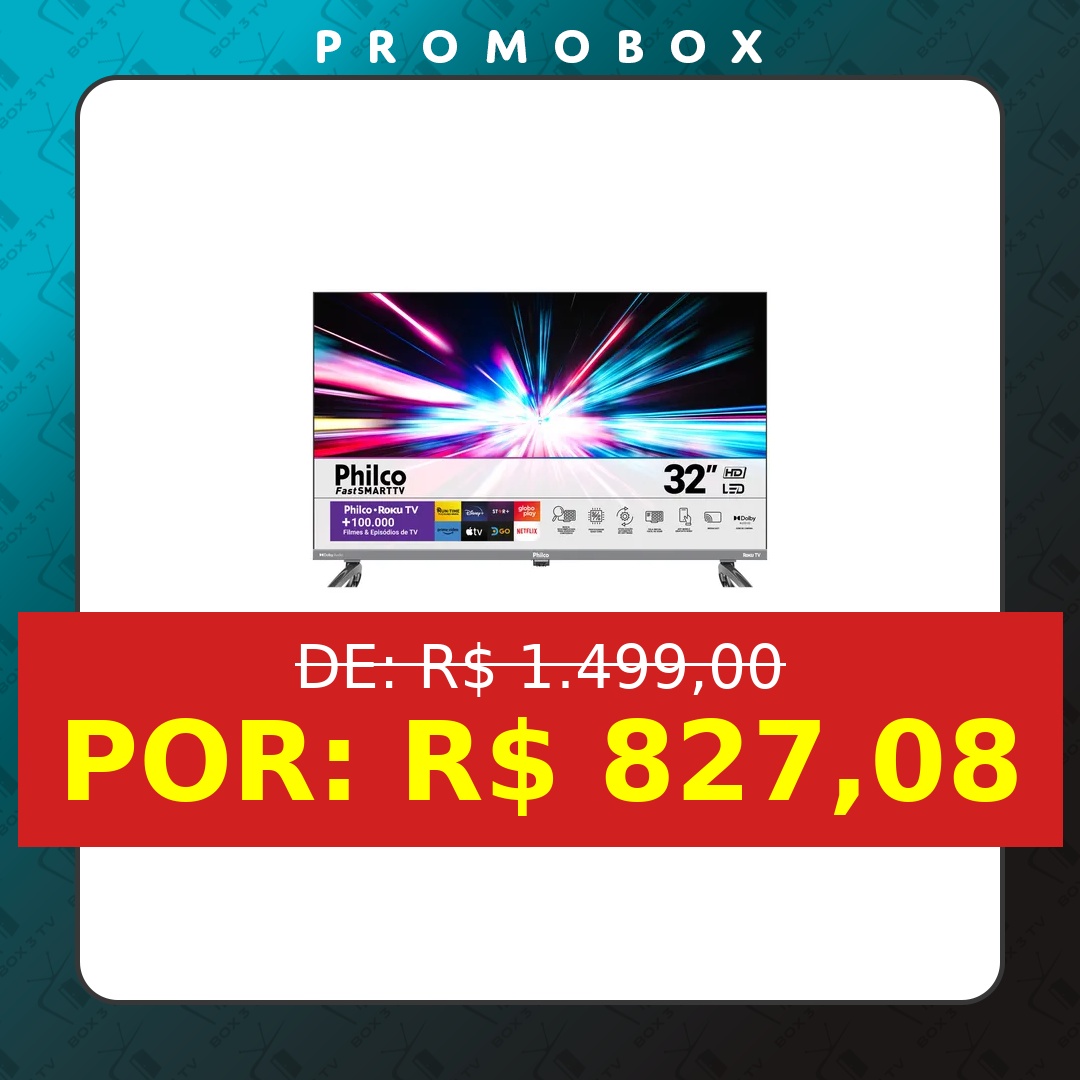 OFERTA: Smart Tv 32 Philco P32vik Roku Led Dolby Audio Hdr Wi-fi 110/220v – R$ 827,08