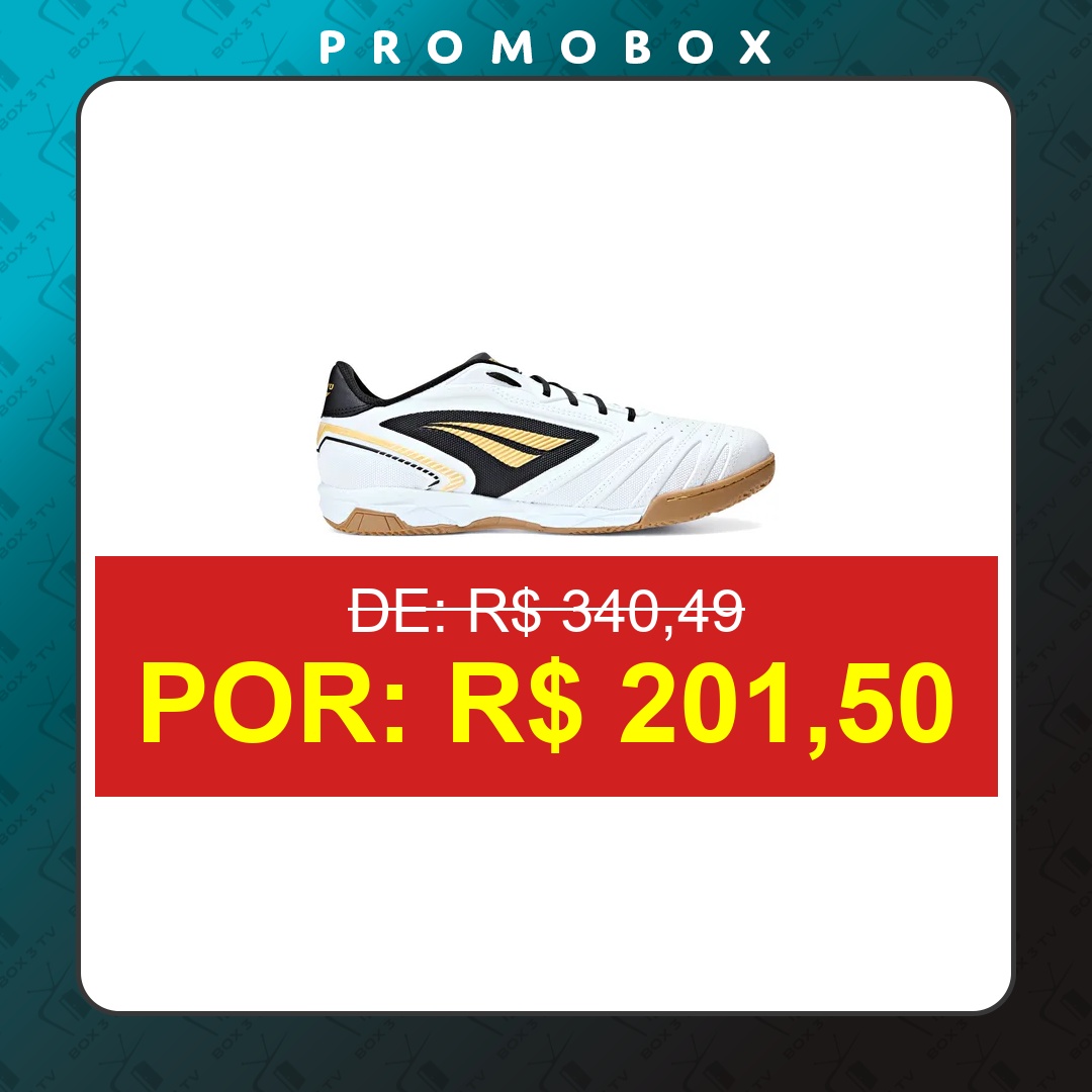 OFERTA: Chuteira Futsal Masculina Brasil 70 Y-1 Penalty Branco-preto-dourado 42 Br – R$ 201,50