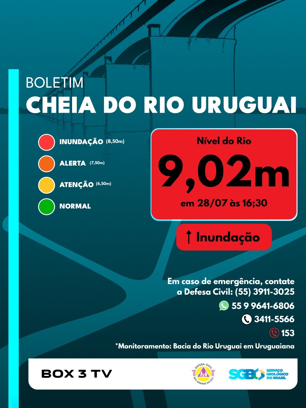 Post: 📍 Uruguaiana – Nível atual: 9,02m (28/07…