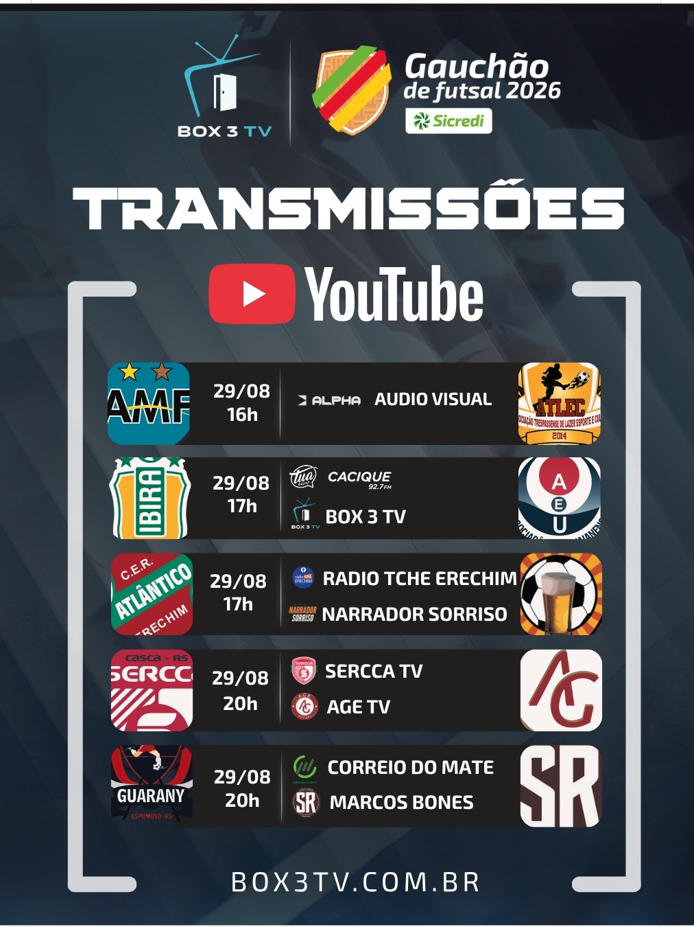 Post: Transmissões do Gauchão de Futsal 2026⚽🔥…