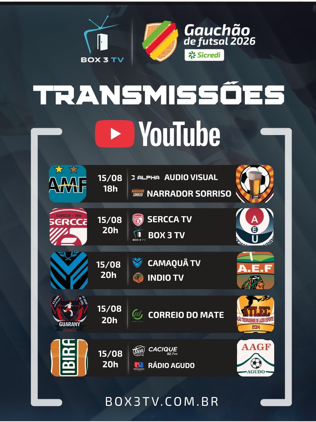 Post: 🔥⚽ Gauchão de Futsal 2026

Confira os jo…