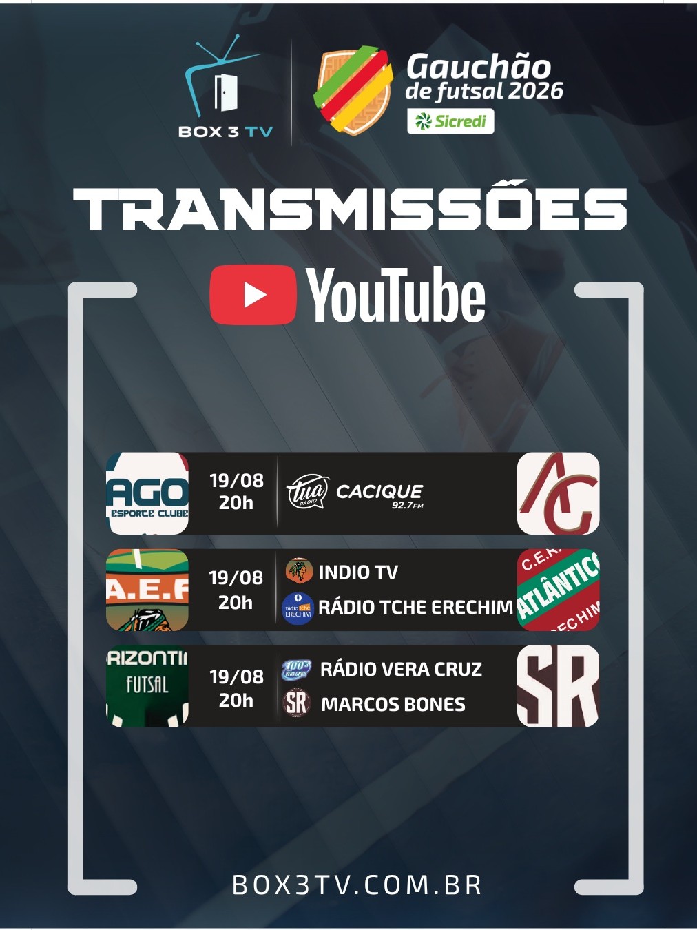 Post: GAUCHÃO DE FUTSAL! 

Acompanhe ao vivo t…