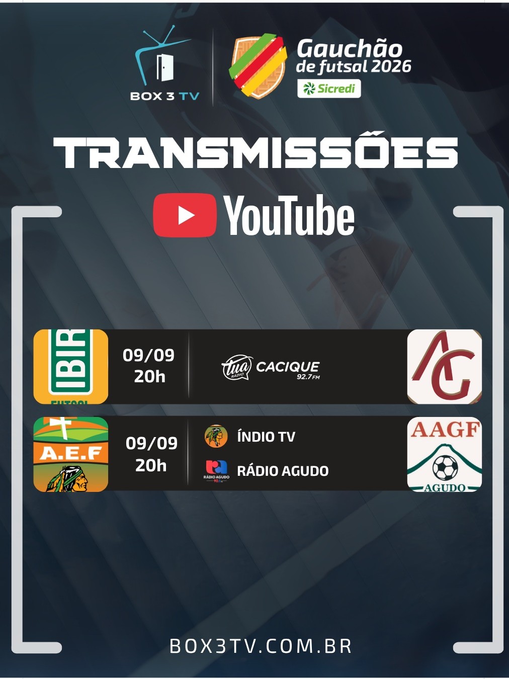 Post: 📢 TRANSMISSÕES AO VIVO – GAUCHÃO DE FUTS…