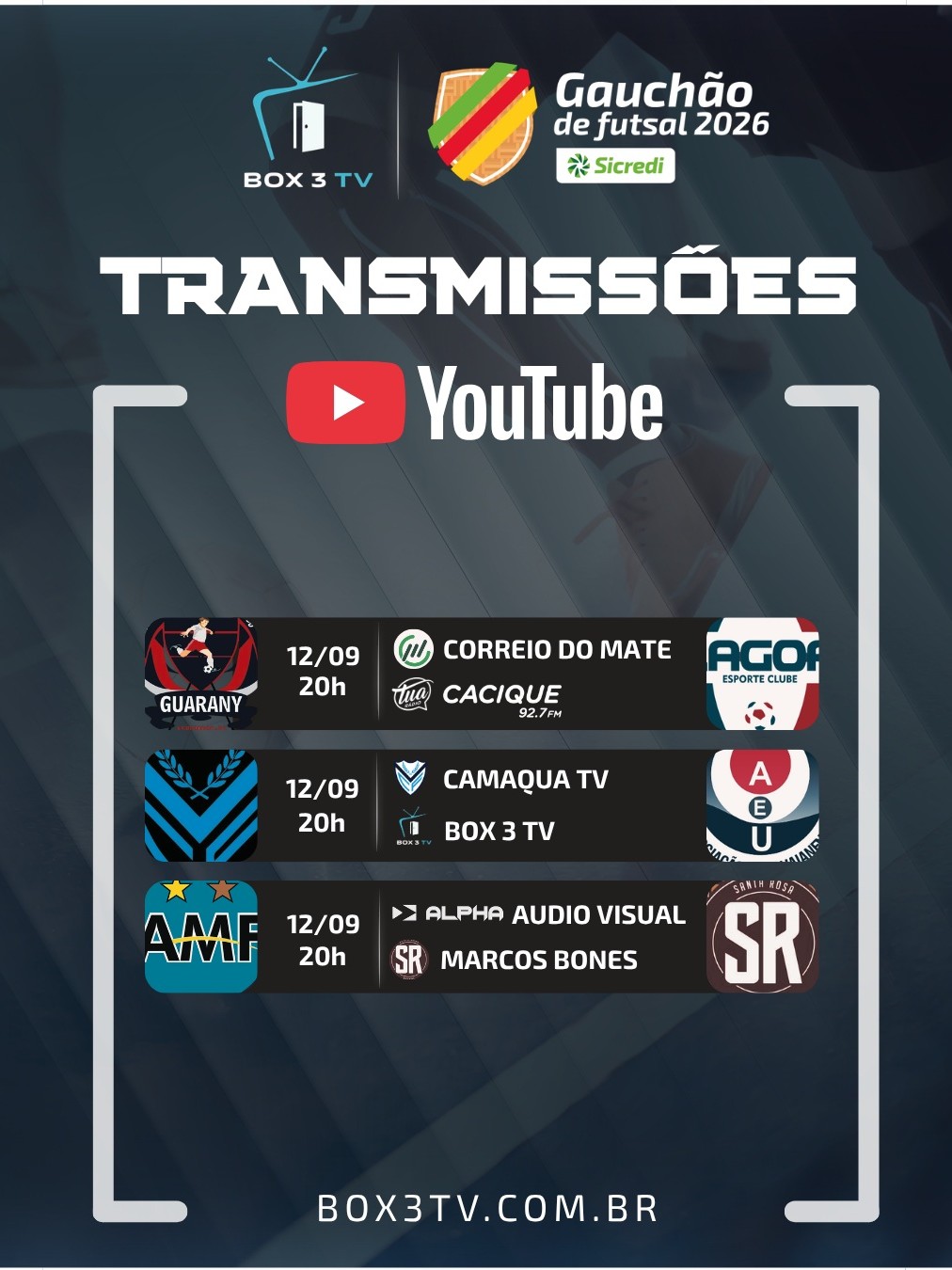 Post: 📺⚽ Gauchão de Futsal 2026 – Transmissões…