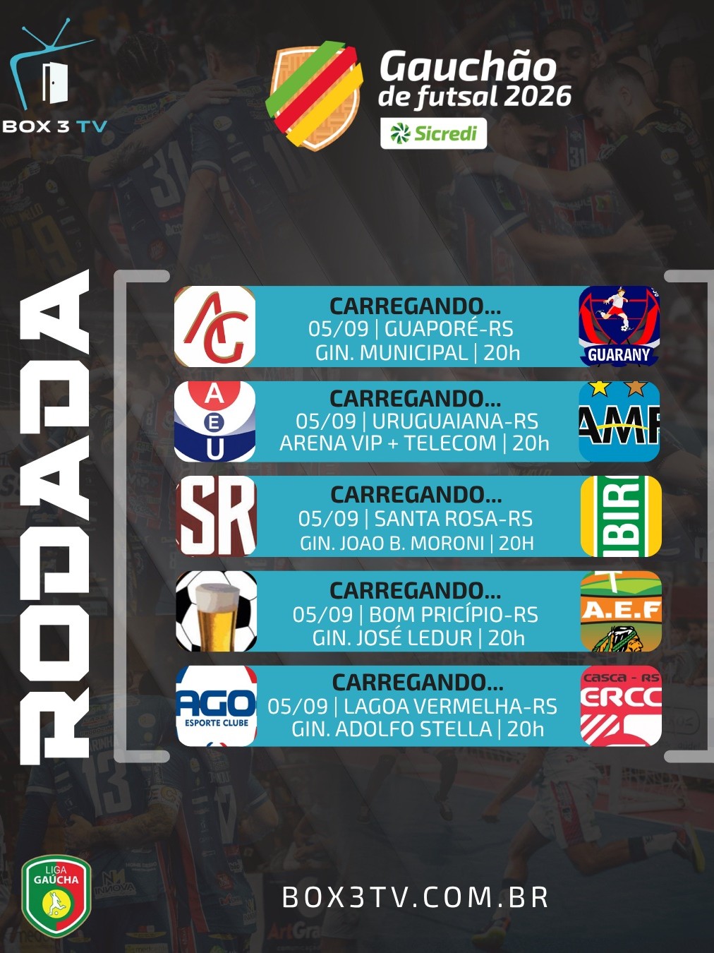 Post: ⚽✨ Mais uma rodada do Gauchão de Futsal …